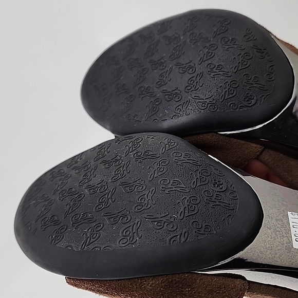 Helle Comfort Brown Suede Chrome Kitty Heeled Slip On Sandals Arch Support Sz 38 - Picture 14 of 16